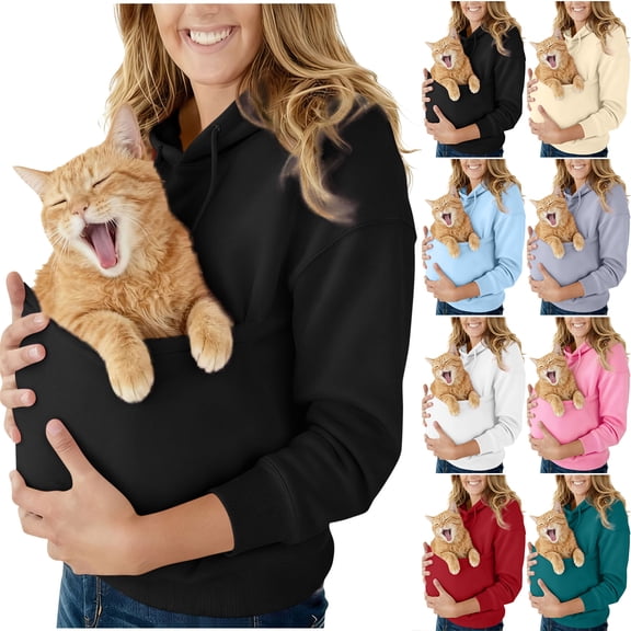 Otntypg Pet Pouch Hoodie for Women Lightweight Casual Fall Winter Long Sleeve Drawstring Hooded Pullover Sweatshrits Cute Pet Carrier Hoodies Sweatshirt with Kangaroo Pocket Holder Light Blue XXL