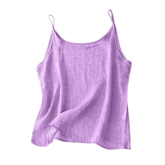 Otntypg Plus Size Cotton Linen Camisole Tops for Women Spaghetti Strap Loose Fit Tank Top Lightweight Cami Shirts Summer 2025 Casual Sleeveless Beach Vacation Clothes Purple XXXXL