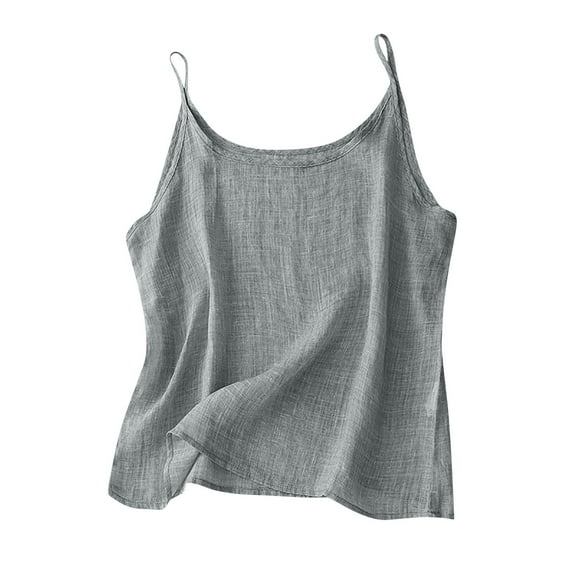 Otntypg Plus Size Cotton Linen Camisole Tops for Women Spaghetti Strap Loose Fit Tank Top Lightweight Cami Shirts Summer 2025 Casual Sleeveless Beach Vacation Clothes Gray L