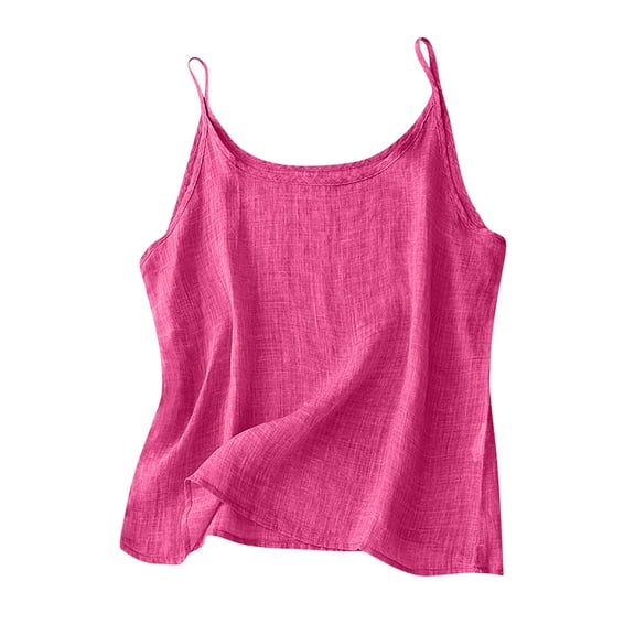 Otntypg Plus Size Cotton Linen Camisole Tops for Women Spaghetti Strap Loose Fit Tank Top Lightweight Cami Shirts Summer 2025 Casual Sleeveless Beach Vacation Clothes Hot Pink XXXXXL