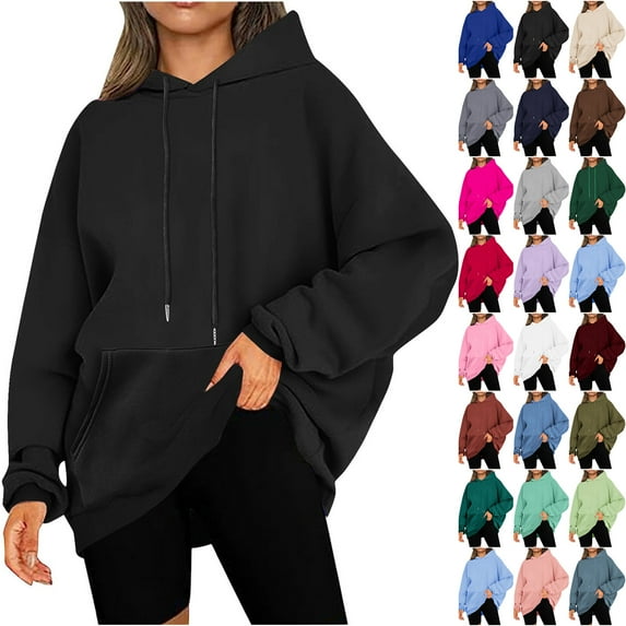 Otntypg Plus Size Hoodies for Women Lightweight Casual Fall Long Sleeve Drawstring Hooded Pullover Tops Trendy Solid Color Oversized Basic Athletic Sweatshirts with Pockets Mint Green S