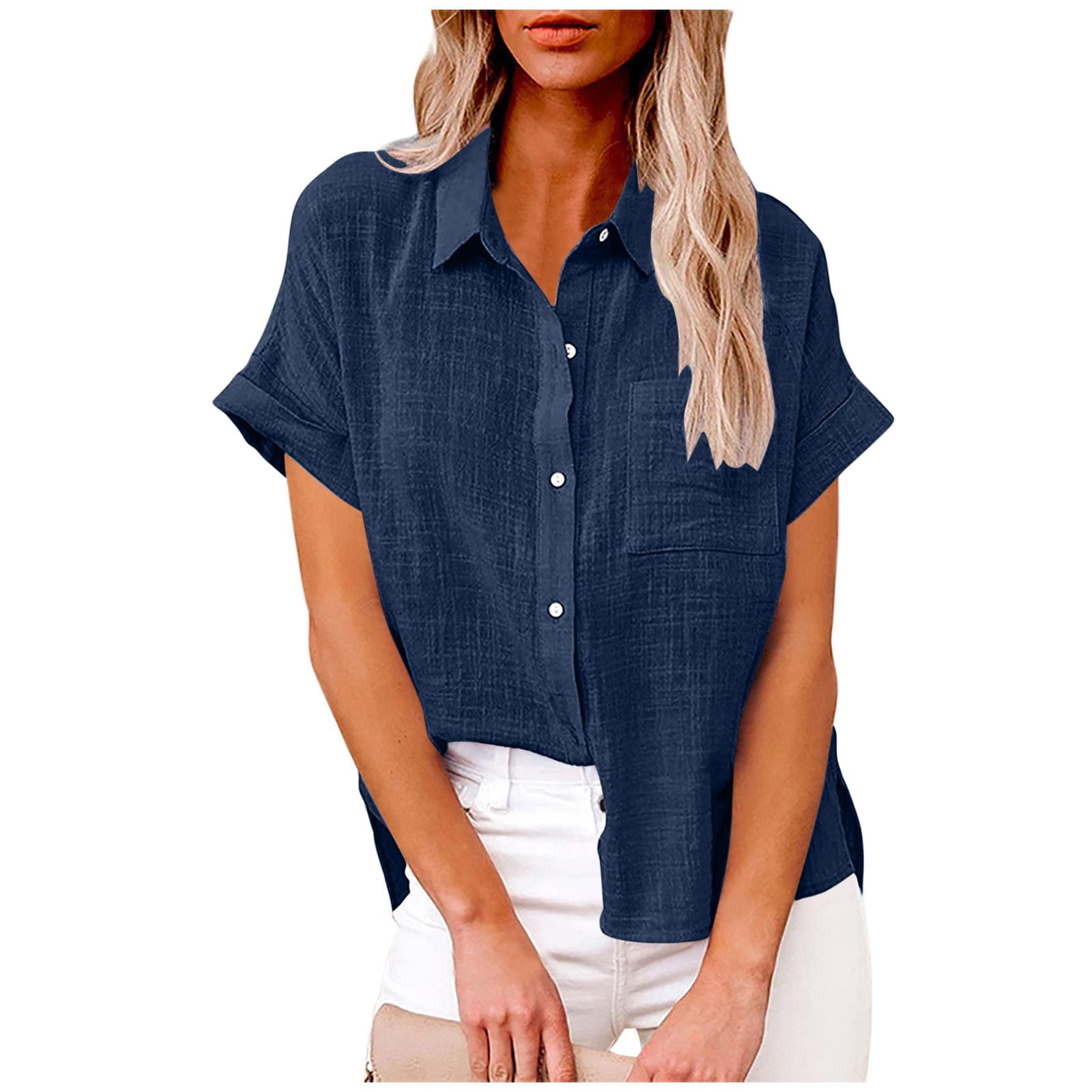 Otntypg Plus Size Linen Shirts for Women Lightweight Casual Summer ...