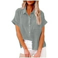 thumbnail image 1 of Otntypg Plus Size Linen Shirts for Women Lightweight Casual Summer Short Sleeve Button Down Beach Hawaiian Vacation Tees Shirt Tops Trendy Oversized Cotton Collared Tshirt with Pockets B-Gray#03 M, 1 of 6