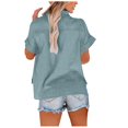 thumbnail image 1 of Otntypg Plus Size Linen Shirts for Women Lightweight Casual Summer Short Sleeve Button Down Beach Hawaiian Vacation Tees Shirt Tops Trendy Oversized Cotton Collared Tshirt with Pockets B-Blue#03 L, 1 of 6