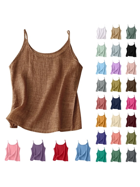 Plus Size Linen Tank Tops for Women Loose Fit Cute Spaghetti Strappy Sleeveless Gauze Shirt Oversized Lightweight Basic Solid Color Layering Camisoles Beach Vacation Camisole Top Red M