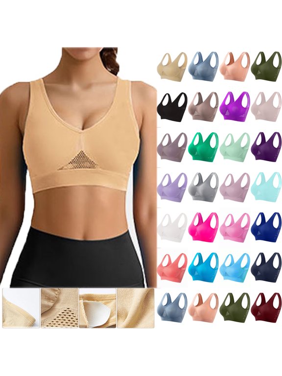 Plus Size Sports Bra for Women Anti-Sagging Seamless Bras Wirefree Yoga Bra with Removable Pads Push Up Wire Free Everyday Full Coverage Comfortable Liftup Underwear Bras