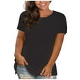 thumbnail image 1 of Otntypg Plus Size Tops for Women Casual Dressy Short Sleeve Round Neck Basic Plain Tees Shirt Loose Fit Oversized Comfy Athletic Workout Soft Cotton Tunic Blouse Black M, 1 of 5
