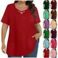 thumbnail image 1 of Otntypg Plus Size Tops for Women Summer Trendy Criss Cross V Neck Short Sleeve Basic Tunic T-Shirts Oversized Casual Loose Fit Tunic Blouses Army Green XXXXL, 1 of 7