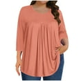 thumbnail image 1 of Otntypg Plus Size Tops for Women Pleated Front Crewneck Short Sleeve Blouses to Hide Belly 2025 Summer Flowy Tunic Shirts for Leggings Orange XXXL, 1 of 7
