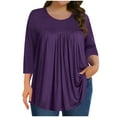 thumbnail image 1 of Otntypg Plus Size Tops for Women Pleated Front Crewneck Short Sleeve Blouses to Hide Belly 2025 Summer Flowy Tunic Shirts for Leggings Purple XXXXXL, 1 of 7