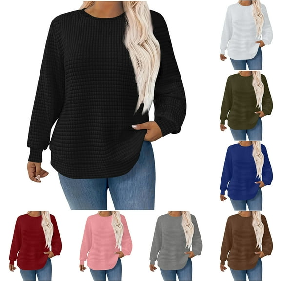 Otntypg Plus Size Waffle Knit Sweaters for Women Lightweight Casual Long Sleeve Basic Solid Color Crew Neck Pullover Tops Loose Oversized Cozy Hoodless Sweatshirts Gray XXXXL