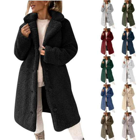 Otntypg Plus Size Women's Fuzzy Fleece Lapel Open Front Long Cardigan Coat Loose Oversized Casual Faux Sherpa Thick Warm Winter Outwear Jackets Army Green#01 S