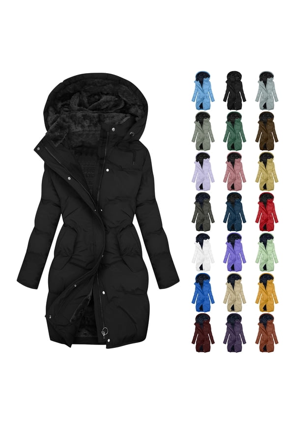 Plus Size Women's Long Winter Down Velvet Coat 2025 Fashion Full Zip up Hooded Outwear Plush Sherpa Fleece Lined Warm Slim Fit Thickened Jacket with Deeped Pocket Blue#01 XXXL