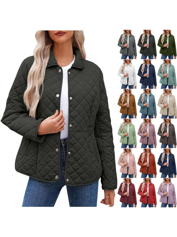 Plus Size Women's Winter Quilted Jackets Lightweight Long Sleeve Button Down Diamond Puffer Jacket Plush Thick Warm Basic Lapel Collared Outerwear Coats with Pockets Wine XL