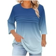 thumbnail image 1 of Otntypg Plus Size Womens Ombre T-Shirts Loose Oversized Casual Fall Ruched Pleated Flowy Tunic Blouse Dressy 3/4 Sleeve Gradient Color Crewneck Pullover Sweatshirts Navy XL, 1 of 6