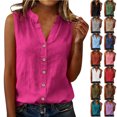 thumbnail image 1 of Otntypg Plus Size Womens Sleeveless Button Down Shirts Cotton Linen Tank Tops Lightweight Dressy Casual V Neck Loose Oversized Blouses Business Work Tops, 1 of 9