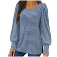 thumbnail image 1 of Otntypg Plus Size Womens Striped Ribbed Knit Sweaters Lightweight Casual Square Neck Puff Sleeve Pullover Blouse Loose Fit Comfy Trendy Oversized Baggy Side Slit Hem Tunic Shirts Blue XL, 1 of 7
