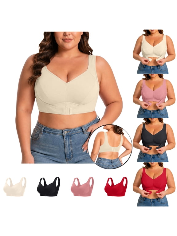Posture Corrector for Women Plus Size Chest Brace Push Up Back Support Bra | Full Coverage, Gather Lift Up Breast, Chest Shapewear Tops, Improve Posture, Front Closure 3 Rows