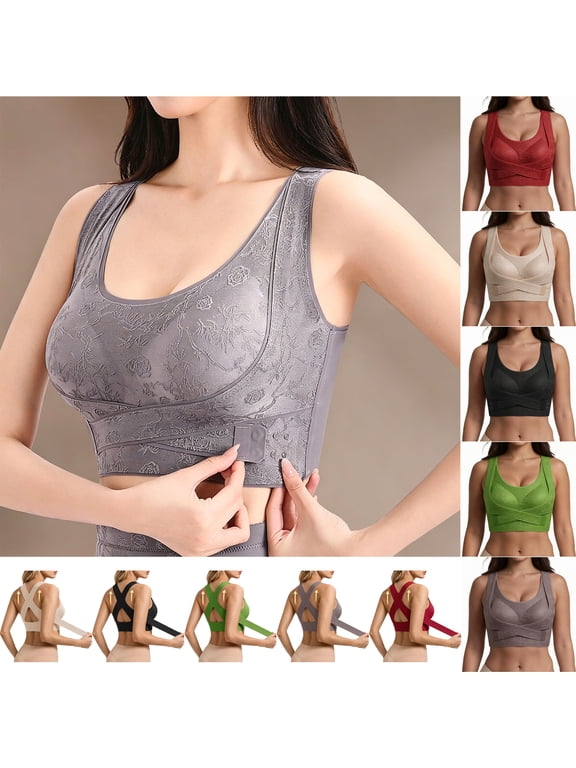 Posture Support Bras for Older Women Side Closure Crossback Bra,Wireless Wide Strap Back Support Bra,Shape Curve Bra, Seamless Full Coverage, Lifting Bras for Sagging Breasts