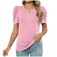 thumbnail image 1 of Otntypg Puff Short Sleeve Shirt for Women Dressy Casual Ruched Pleated Summer Tops Sexy Coutout V Neck Keyhole Tunic Blouses Pink XXL, 1 of 8