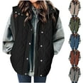 thumbnail image 1 of Otntypg Puffer Vest Women Fall Winter Plush Thick Warm Sleeveless Quilted Jacket Lightweight Snap Zip Up Stand-up Collar Down with Pockets Outerwear Tops Blue XL, 1 of 8