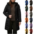thumbnail image 1 of Otntypg Quilted Jackets for Women Long Thicken Warm Puffer Jacket Fleece Lined Winter Coats Long Sleeve Hooded Outwear Down Coat with Zip Pockets Black XL, 1 of 9