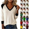 thumbnail image 1 of Otntypg Raglan Long Sleeve Shirts for Women Casual Fall Spring Basic V Neck Color Block Tunic Tops Loose Lightweight Soft Cozy Pullover Sweatshirts White M, 1 of 7