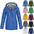 thumbnail image 1 of Otntypg Raincoat Women Lightweight Snap Button Full Zip up Long Sleeve Rain Jacket Waterproof Drawstring Long Hooded Trench Coats Hiking Outdoor Windbreaker Travel Jacket with Pockets, 1 of 8