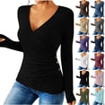 thumbnail image 1 of Otntypg Ribbed Sweaters for Women Lightweight Casual Slim Fit Basic Wrapped V Neck Solid Color Tunic Blouse Trendy Fall Spring Cozy Knitwear Shirts Khaki L, 1 of 8