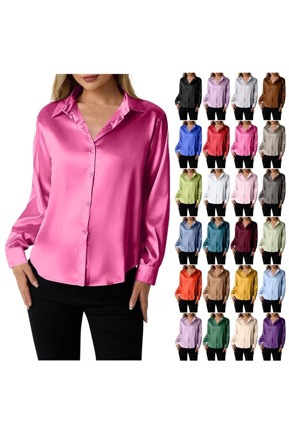 Satin Blouses for Women Silk Button Down Shirts Dressy Casual Long Sleeve Shirt Elegant Ladies Business Office Work Tunic Tops