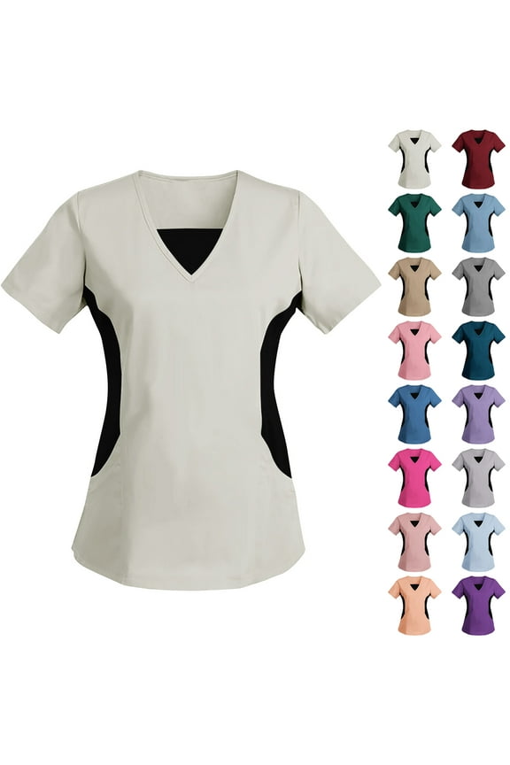 Scrubs for Women Casual V Neck Short Sleeve Medical Scrub Tops Soft Stretch Mock Wrap Top Nurse Shirt Workwear with Pockets Hot Pink M