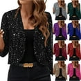 thumbnail image 1 of Otntypg Sequin Blazer for Women Sparkly Sequin Cropped Jacket Long Sleeve Open Front Sequin Cardigan Glitter Short Coats Khaki XL, 1 of 11
