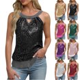 thumbnail image 1 of Otntypg Sequin Halter Tops for Women Sleeveless Sparkly Shiny Keyhole Hollow out V Neck Tank Tops Back Bowknot Flowy Sparkly Club Outfits Party Shirt Hot Pink M, 1 of 9