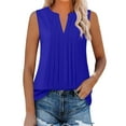 thumbnail image 1 of Otntypg Sleeveless Chiffon Tank Tops for Women Dressy Casual V Neck Tunic Blouses Trendy Solid Color Basic Work Pleated Shirt Blue XL, 1 of 9