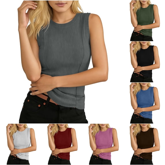Otntypg Sleeveless Tops for Women Non See Through Summer Ribbed Tank Top Fitted Shirts Basic Tees Cute Spring Going Out Y2k Clothes Army Green M