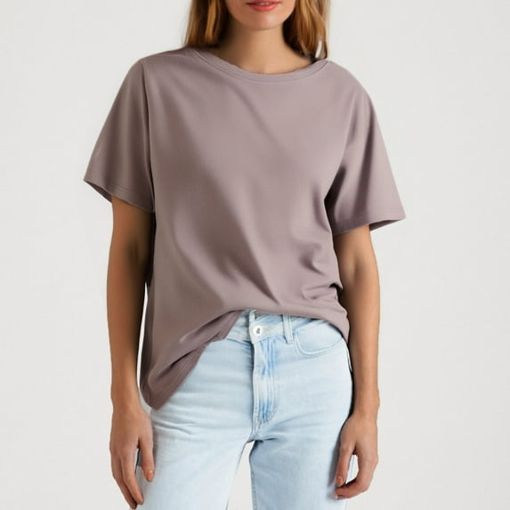 Otntypg Summer Batwing Short Sleeve T-Shirts for Women Loose Fit Casual Round Neck Basic Workout Tees Tops Trendy Oversized Comfy Tunic Blouse Brown XL
