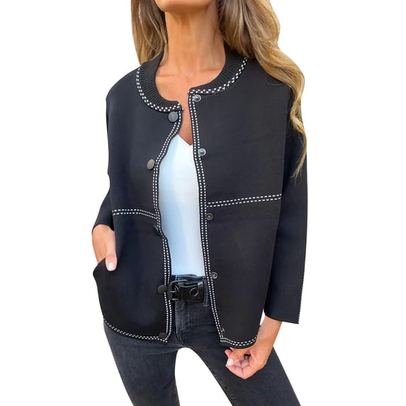 Otntypg Sweaters for Women Casual Fall Long Sleeve Button up Crewneck Cable Knit Sweater Tops Loose Oversized Open Front Cardigans Outwear Coat Black L