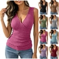 thumbnail image 1 of Otntypg Tank Tops for Women V Neck Ribbed Knit Wrap Ruched Slim Fitted Sleeveless Shirts Side Button Decor Summer Dressy Casual Trendy Tees Blouses, 1 of 8