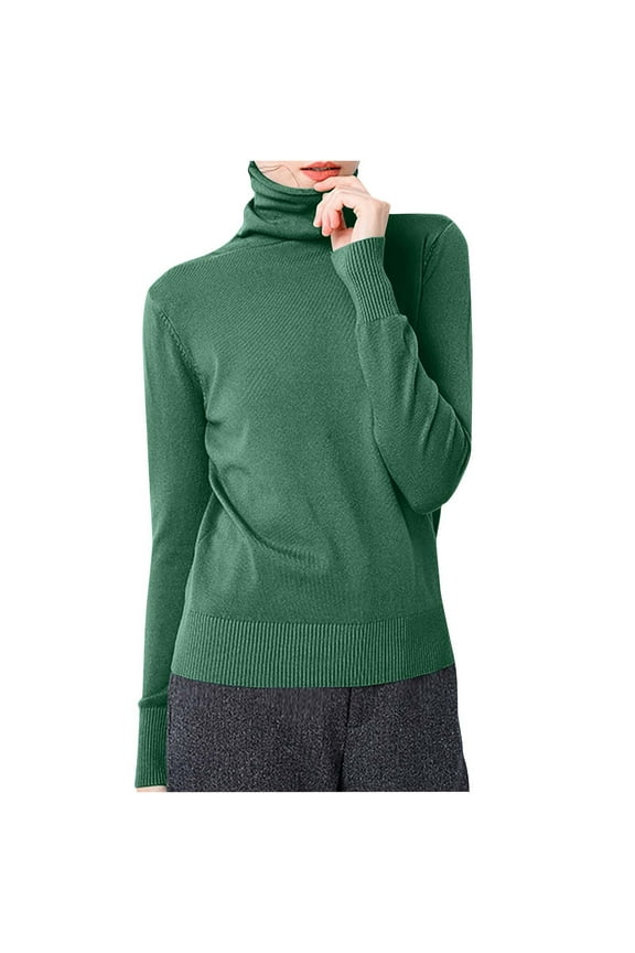 Turtleneck Sweater for Women Lightweight Casual Long Sleeve Plush Thick Warm Wool Tops Trendy Slim Fit Basic Pullover Jumpers Female Cozy Knitted Blouse Green L