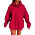 thumbnail image 1 of Otntypg Waffle Knit Hoodie Tops for Women Casual Fall Winter Long Sleeve Drawstring Hooded Pullover Sweatshirts Loose Lightweight Comfy Hoodies Top with Pocket Red M, 1 of 6