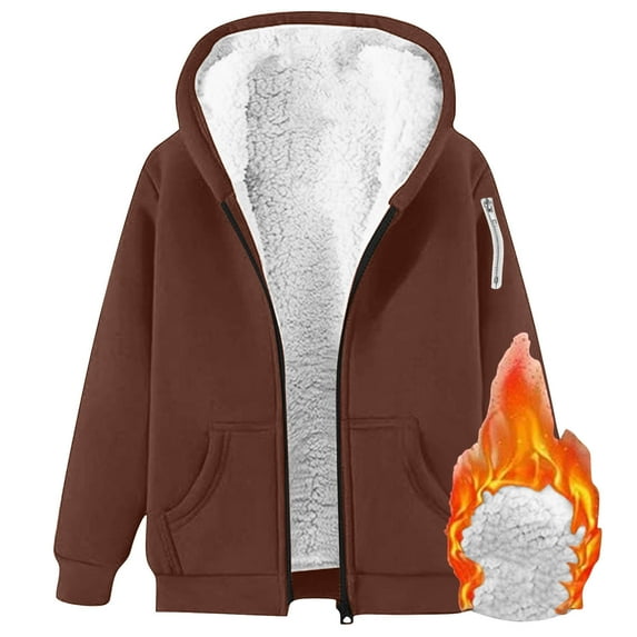 Otntypg Winter Warm Fleece Hoodie Jackets for Women Plus Size Thick Sherpa Lined Casual Full Zip up Long Sleeve Hooded Pullover Sweatshirts Trendy Oversized Outwear Coat with Pockets Brown S