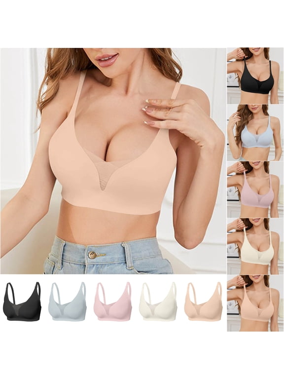 Wireless Jelly Bra Seamless Supportive Crossover | Full Coverage & Lift, Mesh V-Neck, No Underwire, Back Smoothing, Push Up, Plus Size, All-Age Comfort, Everyday T-shirt Bra