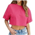 thumbnail image 1 of Otntypg Women Crop T-Shirts Half Sleeve Drop Shoulder Cropped Tops Trendy Solid Color Y2K Shirts Loose Fit Casual Summer Basic Tees Hot Pink XXL, 1 of 8