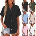 thumbnail image 1 of Otntypg Women Linen Button Down Shirts Short Sleeve Blouse Business Casual Work Collared Tshirt Tops Dressy Summer Beach Vacation Tees Shirt Khaki L, 1 of 7