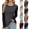 thumbnail image 1 of Otntypg Women Long Sleeve Shirts Color Block Ribbed Knit Slim Fitted Tops Casual Basic Tight Tee T-Shirts Spring Fall Underscrubs Layer Outfits Khaki L, 1 of 8