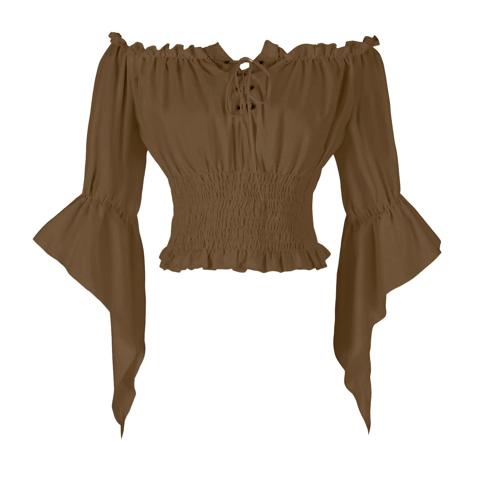 Otntypg Women Renaissance Shirt Off Shoulder Trumpet Long Sleeve