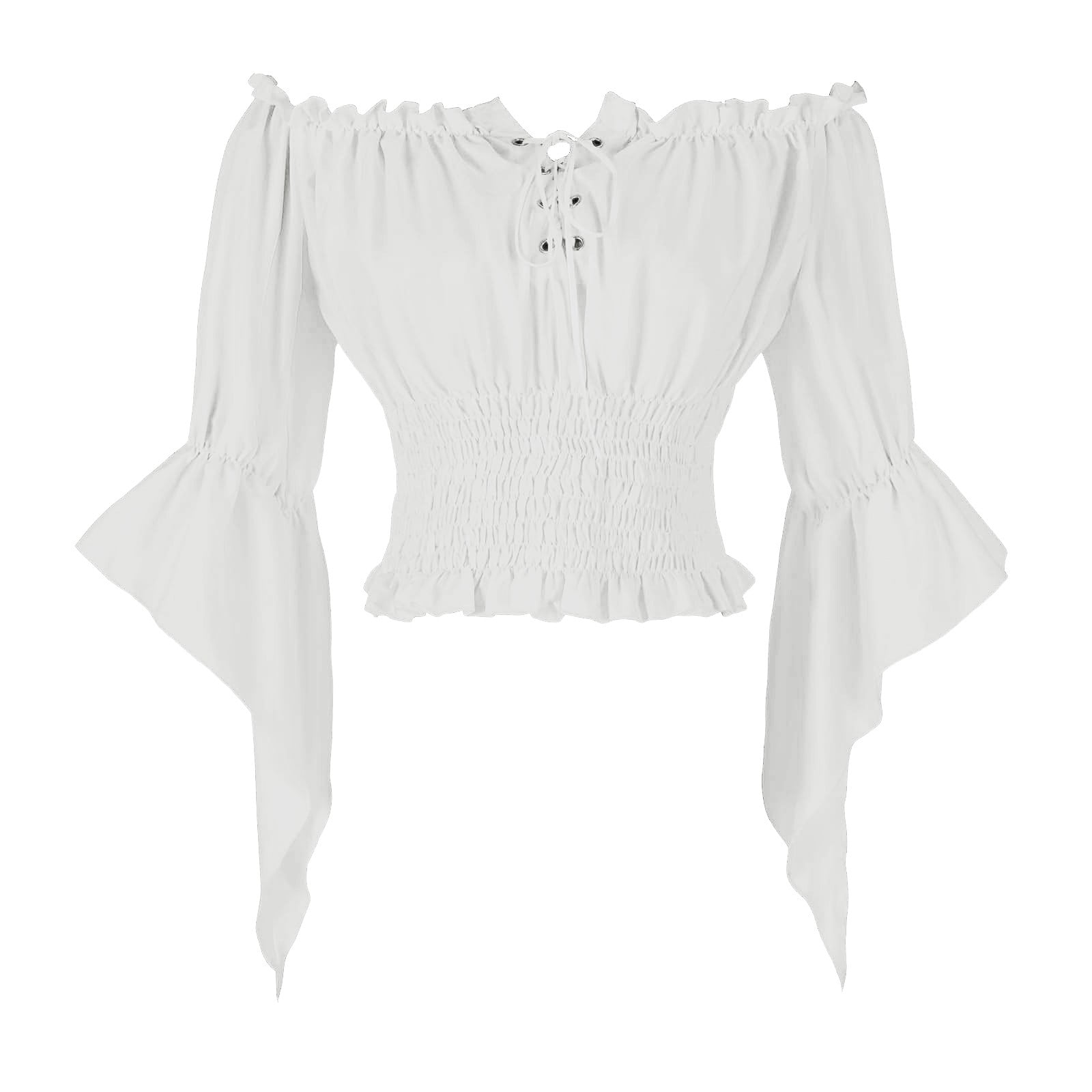 Otntypg Women Renaissance Shirt Off Shoulder Trumpet Long Sleeve