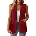 thumbnail image 1 of Otntypg Women Sleeveless Blazer Vest Casual Open Front V Neck Fully-Lined Work Office Summer Tops Jacket with Pockets Fashion 2025 Wine M, 1 of 8