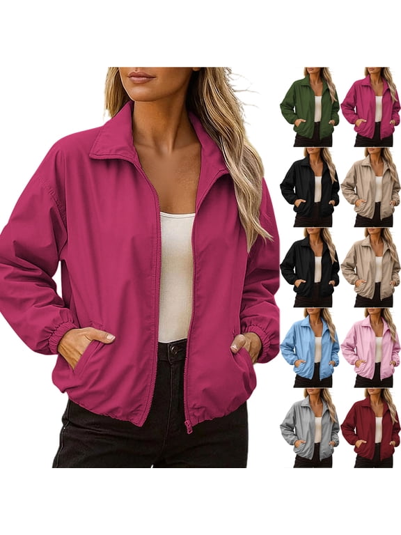 Women Waterproof Lightweight Raincoat Full Zip up Lined Rain Jacket Trendy Windbreaker Coat Loose Fall Outdoor Active Outwear Jackets with Pockets