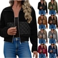 thumbnail image 1 of Otntypg Women Winter Warm Fuzzy Fleece Cropped Jacket Full Zip up Sherpa Long Sleeve Lapel Collared Outwear Short Jackets Coat with Pockets Dark Gray XXL, 1 of 8